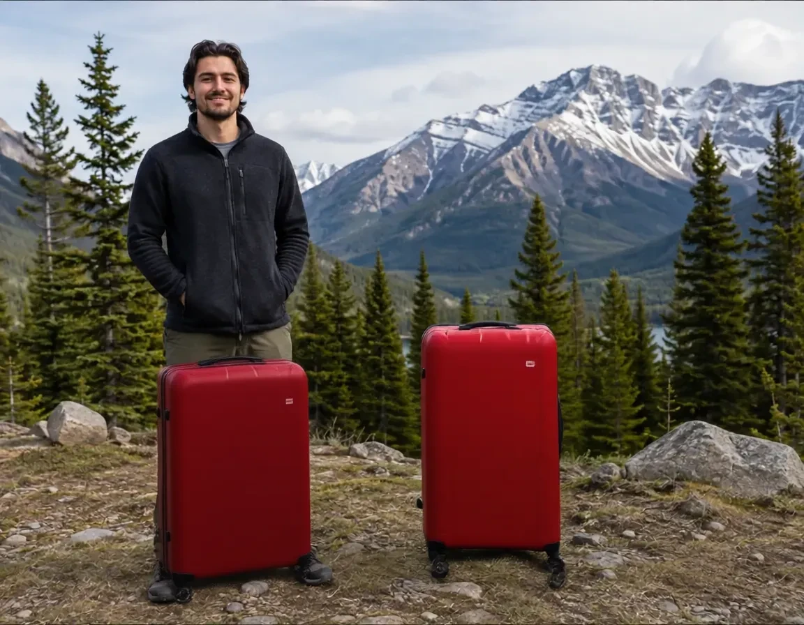 Candidate with two red suitcases