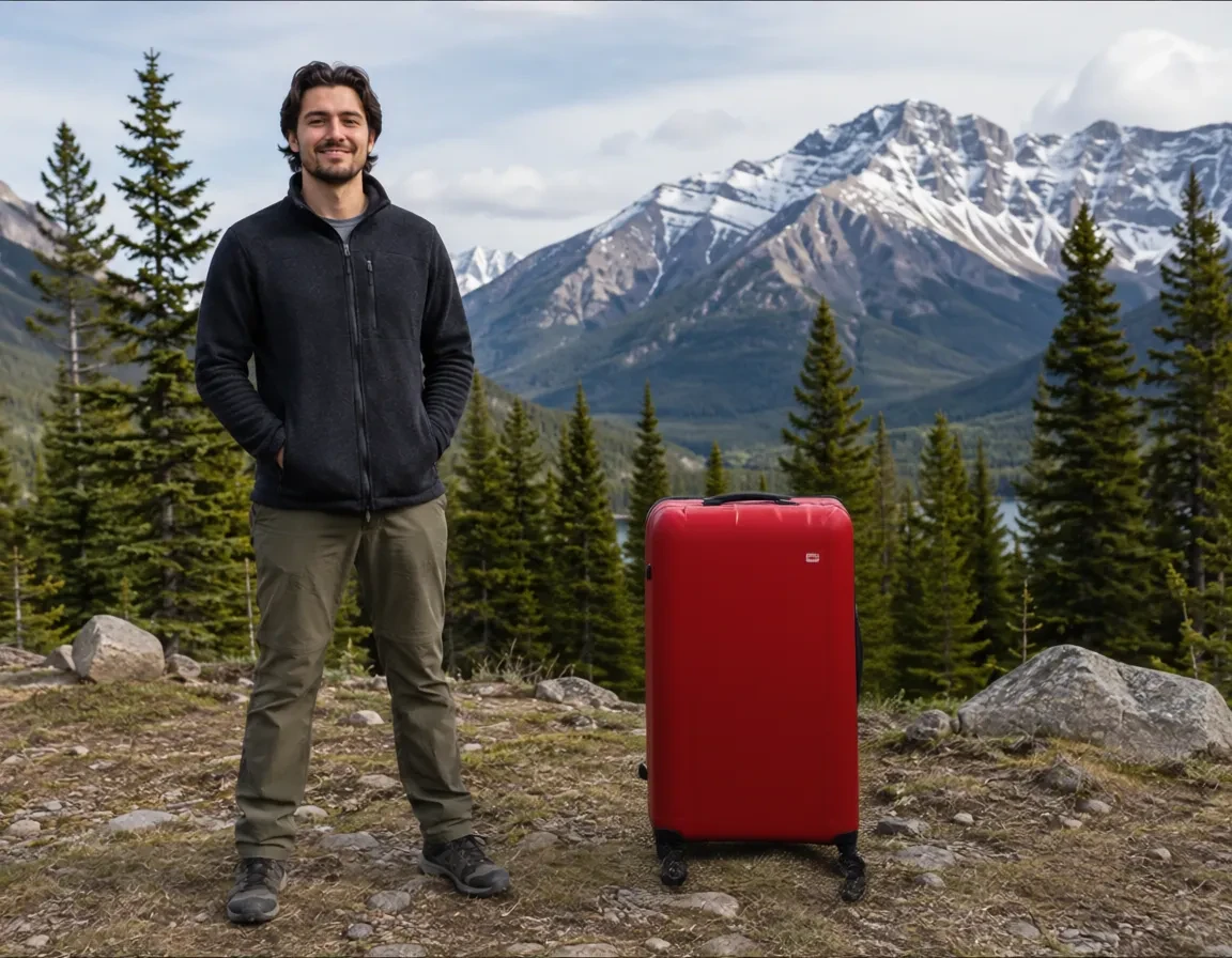 Candidate with an oversized red suitcase